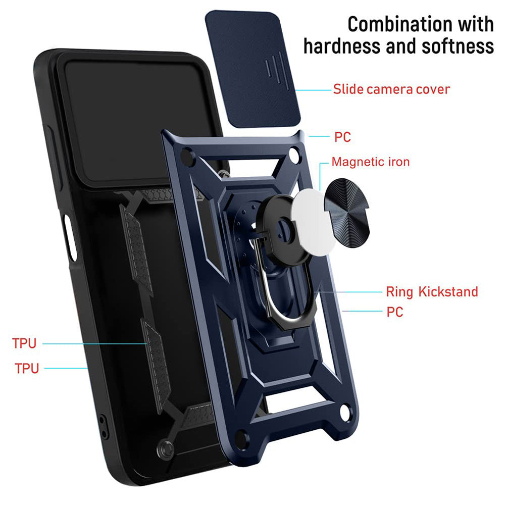 Vivo T4X 5G Hybrid Dual Armor Case with Camera Slide Cover – Shockproof Polycarbonate Protection