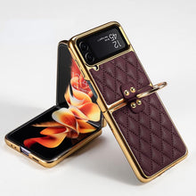 Load image into Gallery viewer, Galaxy Z Flip4 Luxury Leather Folding with Ring Stand Back Case
