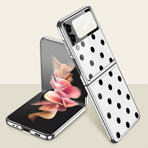 Galaxy Z Flip3 GKK Electroplating Painted Ultra High Protection Glass Case(Dots-White)