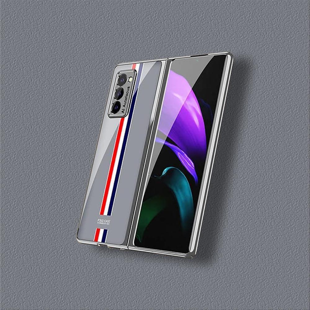 Galaxy Z Fold2 Premium Striped Glass Case- Grey