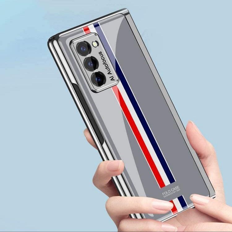 Galaxy Z Fold2 Premium Striped Glass Case- Grey