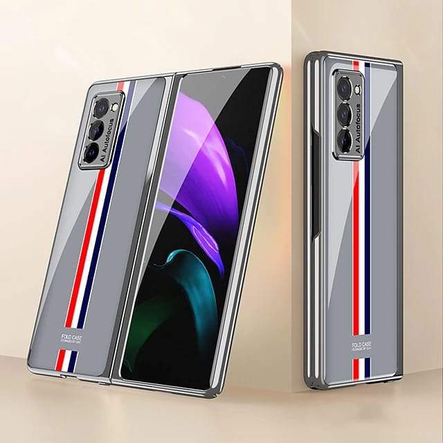 Galaxy Z Fold2 Premium Striped Glass Case- Grey