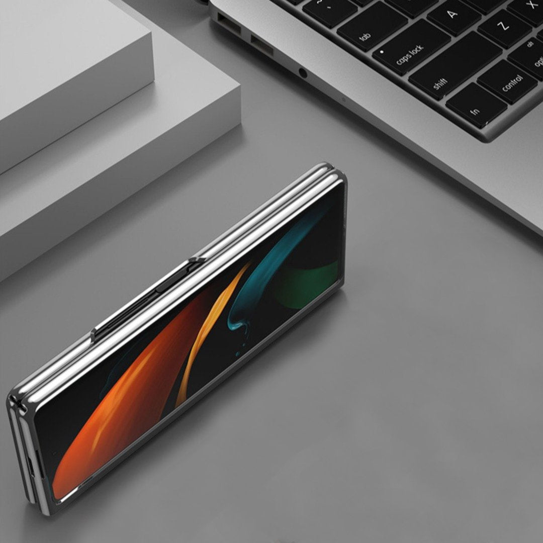 Galaxy Z Fold2 Premium Striped Glass Case- Grey