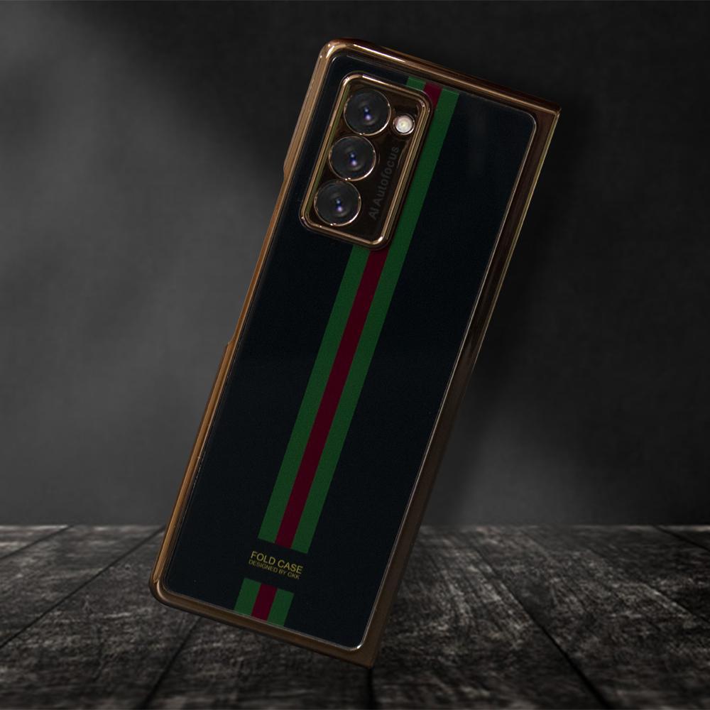 Galaxy Z Fold2 Premium Striped Glass Case- Black