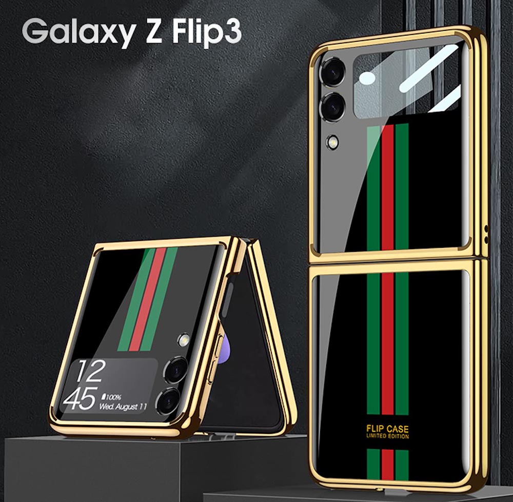 Galaxy Z Flip3 Premium Striped Glass Back Case