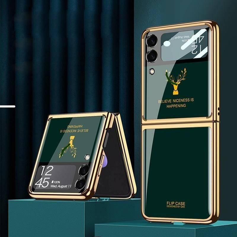 Galaxy Z Flip4 Luxurious Deer Pattern Inspirational Glass Case
