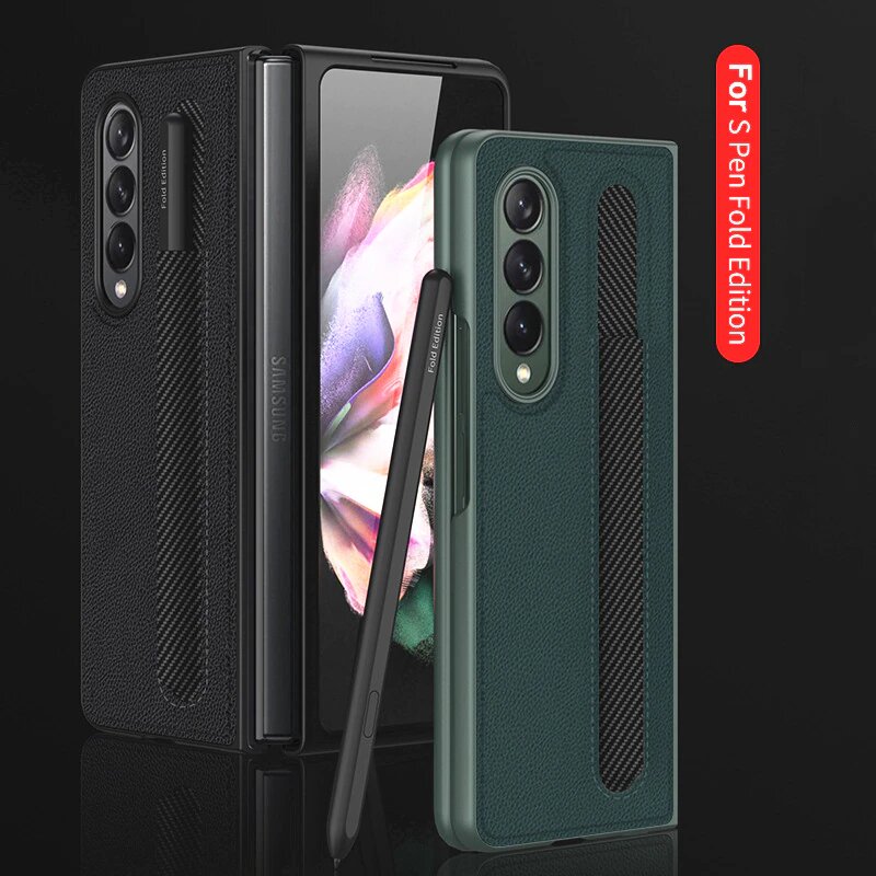 Galaxy Z Fold 3 Premium Leather With S Pen Holder Slot Case