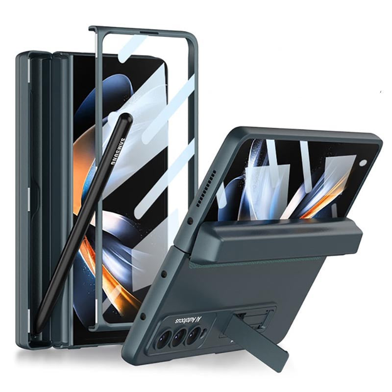 Galaxy Z Fold4 Luxury Kickstand Magnetic Hinge Pen Holder Slot Case