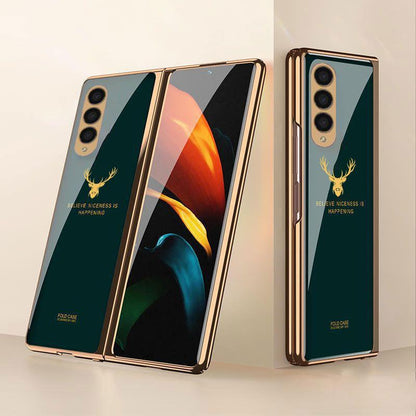 Galaxy Z Fold3 Luxurious Deer Pattern Inspirational Glass Case