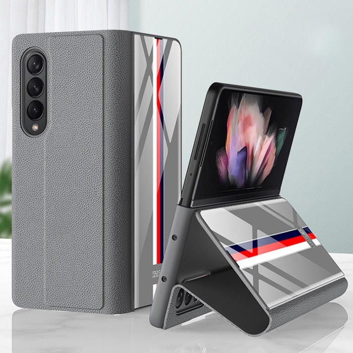 Galaxy Z Fold3 Premium Colored Striped Glass Flip Case