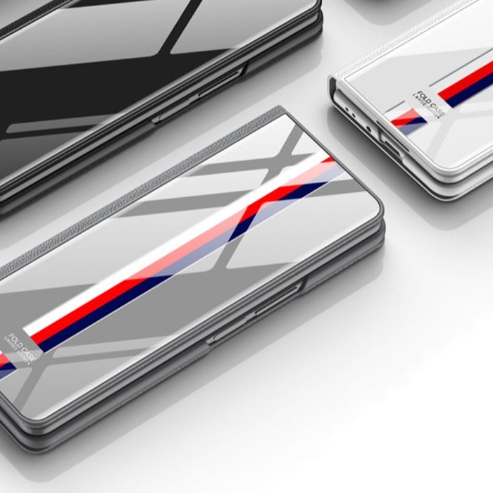 Galaxy Z Fold3 Premium Colored Striped Glass Flip Case