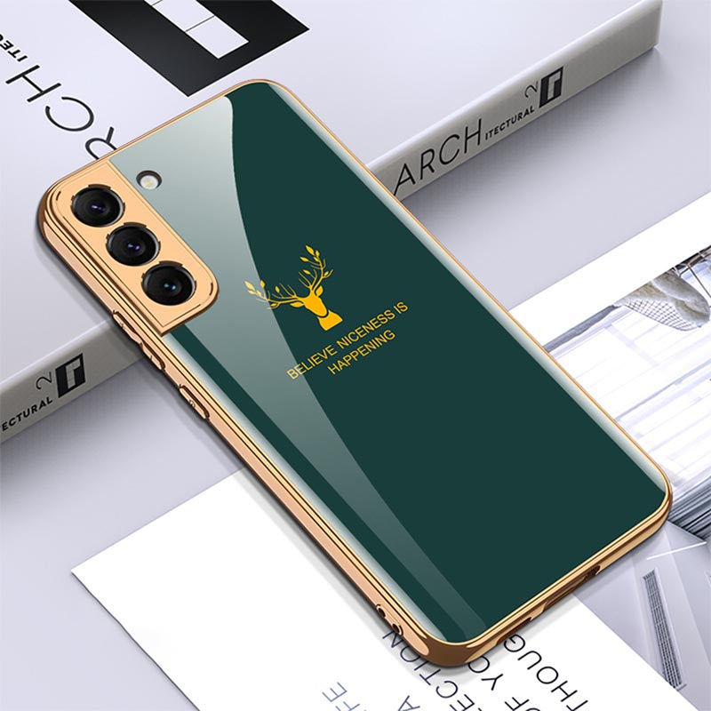 Galaxy S22 Ultra Luxurious Deer Pattern Inspirational Glass Case