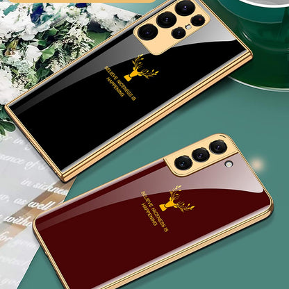 Galaxy S23 Ultra Luxurious Deer Pattern Inspirational Glass Case
