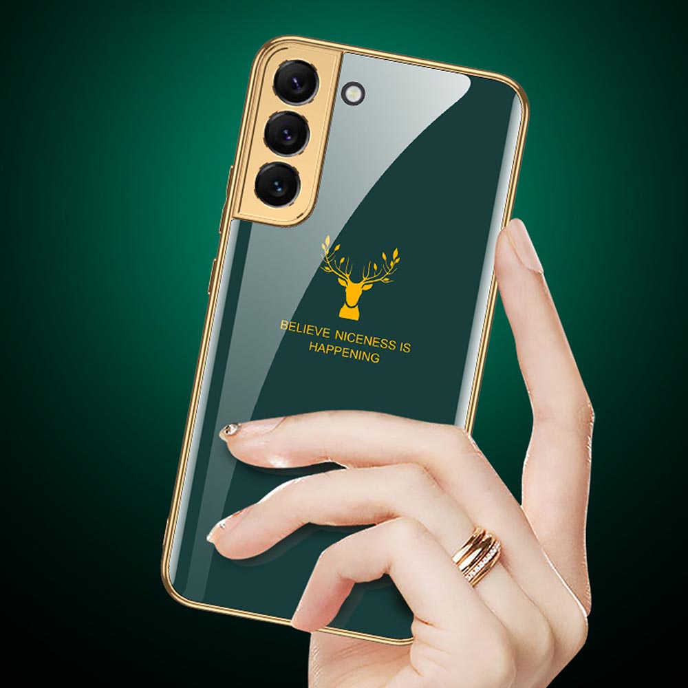 Galaxy S22 Ultra Luxurious Deer Pattern Inspirational Glass Case