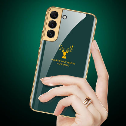 Galaxy S22 Ultra Luxurious Deer Pattern Inspirational Glass Case