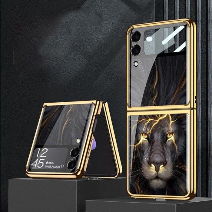 Galaxy Z Flip3 Lion Pattern Ultra High Protection Glass Case