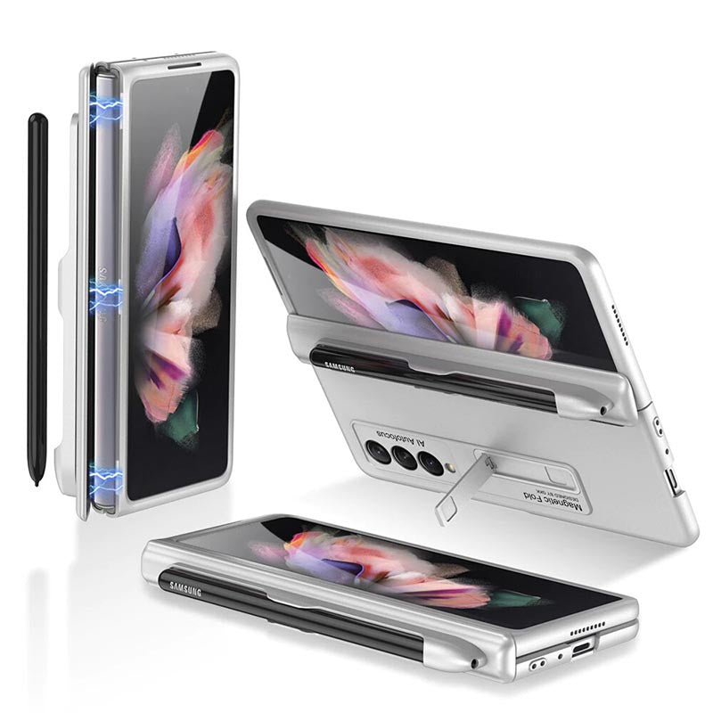 Galaxy Z Fold3 Luxury Kickstand Magnetic Hinge Pen Holder Slot Case