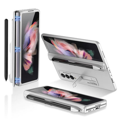 Galaxy Z Fold4 Luxury Kickstand Magnetic Hinge Pen Holder Slot Case