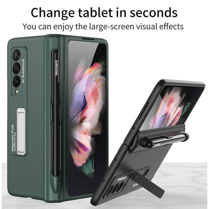 Galaxy Z Fold3 Luxury Kickstand Magnetic Hinge Pen Holder Slot Case