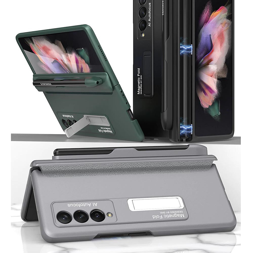 Galaxy Z Fold4 Luxury Kickstand Magnetic Hinge Pen Holder Slot Case