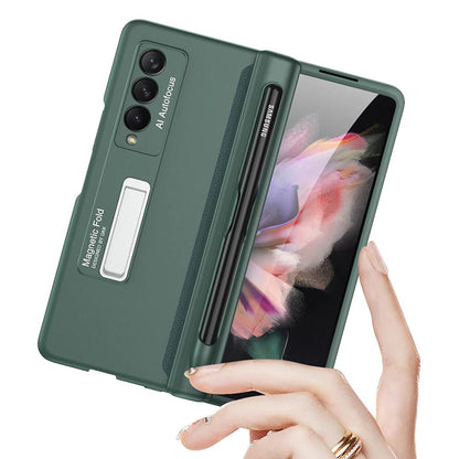 Galaxy Z Fold4 Luxury Kickstand Magnetic Hinge Pen Holder Slot Case