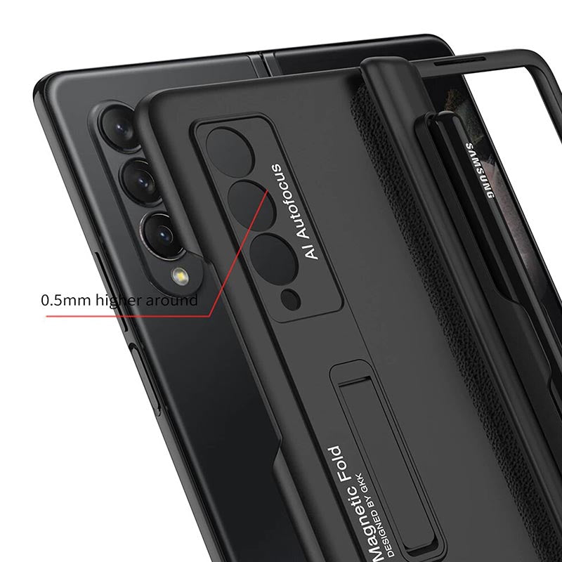 Galaxy Z Fold4 Luxury Kickstand Magnetic Hinge Pen Holder Slot Case