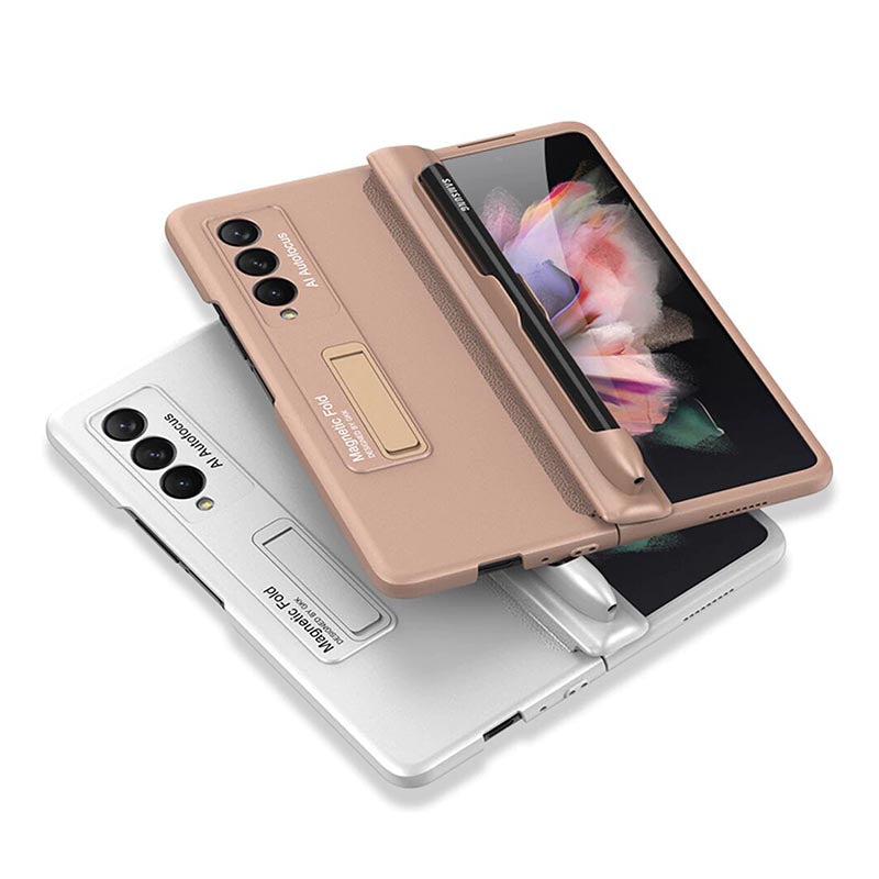 Galaxy Z Fold4 Luxury Kickstand Magnetic Hinge Pen Holder Slot Case