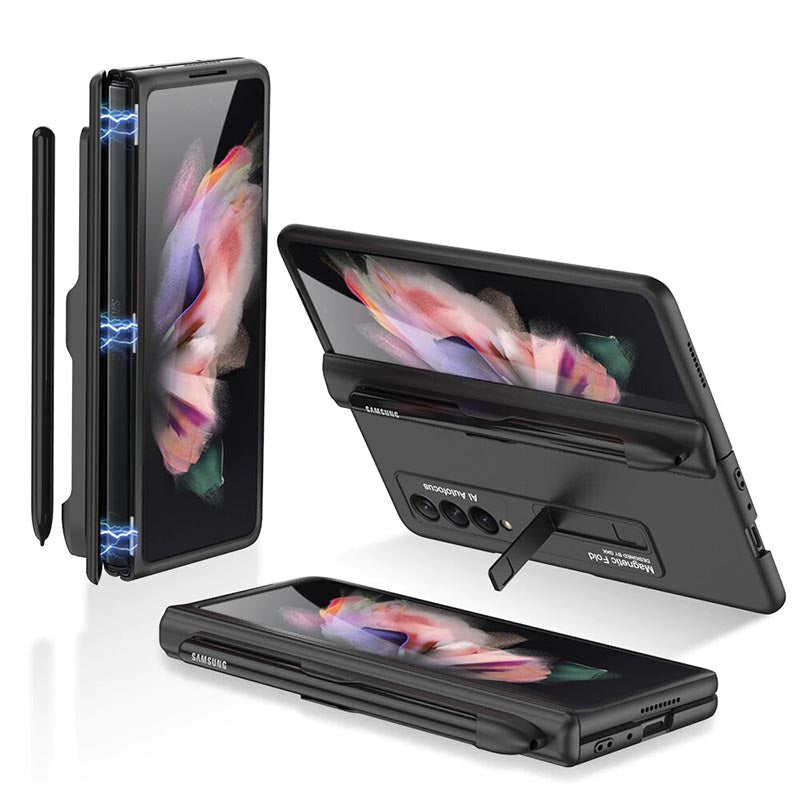 Galaxy Z Fold4 Luxury Kickstand Magnetic Hinge Pen Holder Slot Case