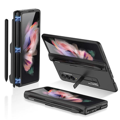 Galaxy Z Fold4 Luxury Kickstand Magnetic Hinge Pen Holder Slot Case