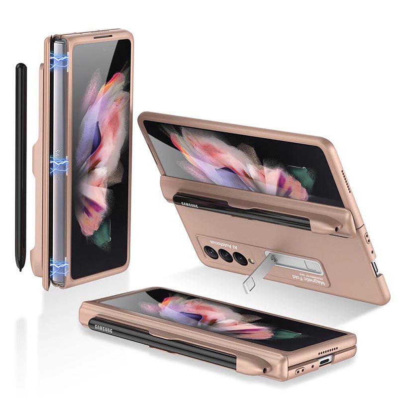 Galaxy Z Fold3 Luxury Kickstand Magnetic Hinge Pen Holder Slot Case