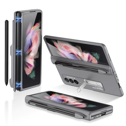 Galaxy Z Fold4 Luxury Kickstand Magnetic Hinge Pen Holder Slot Case