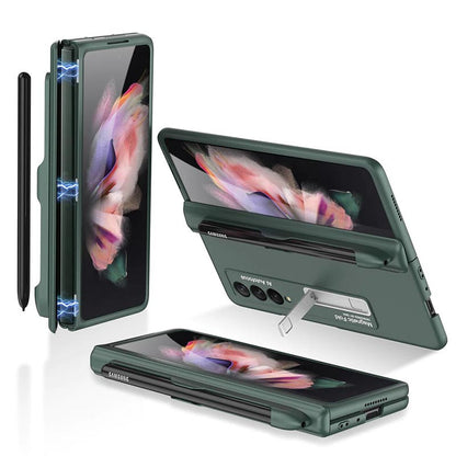 Galaxy Z Fold3 Luxury Kickstand Magnetic Hinge Pen Holder Slot Case