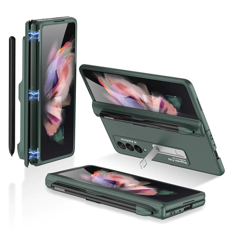 Galaxy Z Fold4 Luxury Kickstand Magnetic Hinge Pen Holder Slot Case