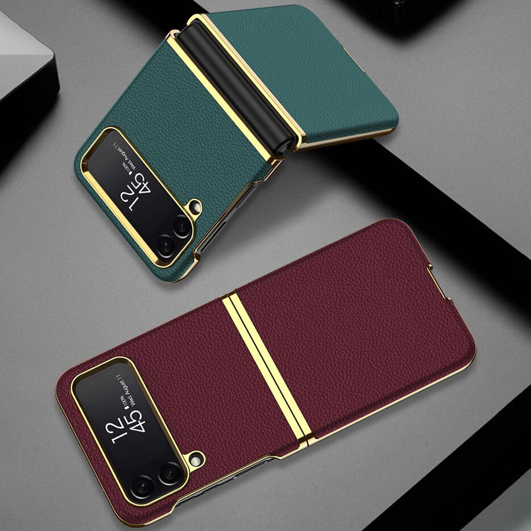 Galaxy Z Flip4 Classic Luxury Plating Leather Skin Back Case