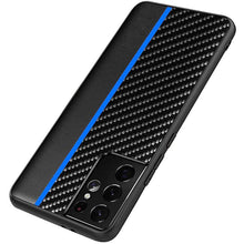 Load image into Gallery viewer, Galaxy S21 Ultra Classic Carbon Fiber Leather Hybrid Shockproof Case- Blue
