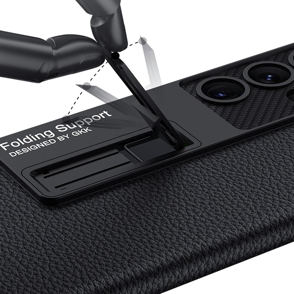 Galaxy S23 Ultra Luxury Kickstand Leather Back Case