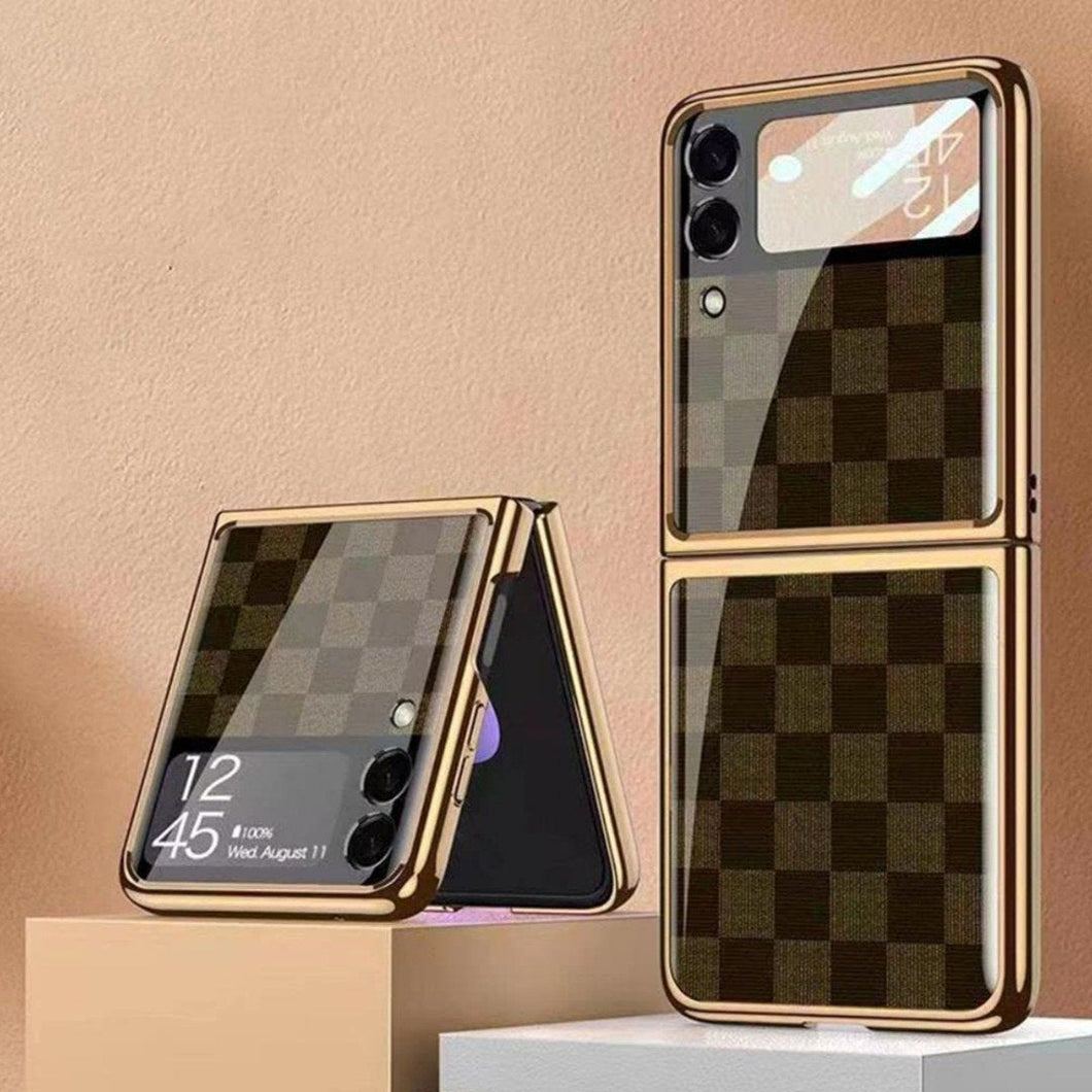 Galaxy Z Flip4 Luxury Check Pattern Glass Case