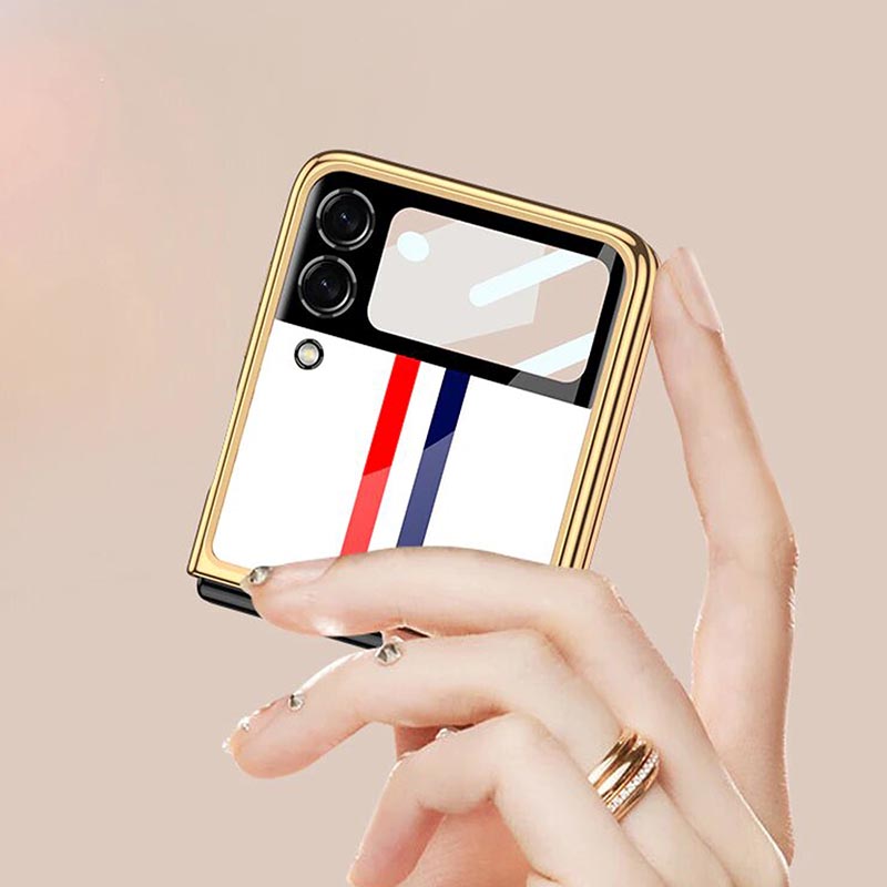 Galaxy Z Flip4 Luxury Colored Strap Glass Back Case