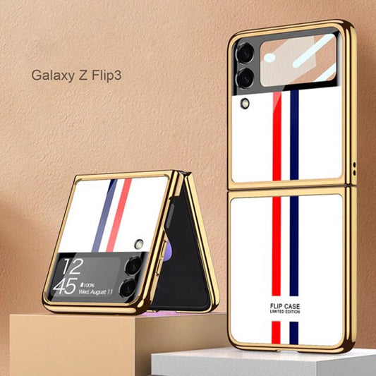 Galaxy Z Flip3 Luxury Colored Strap Glass Back Case