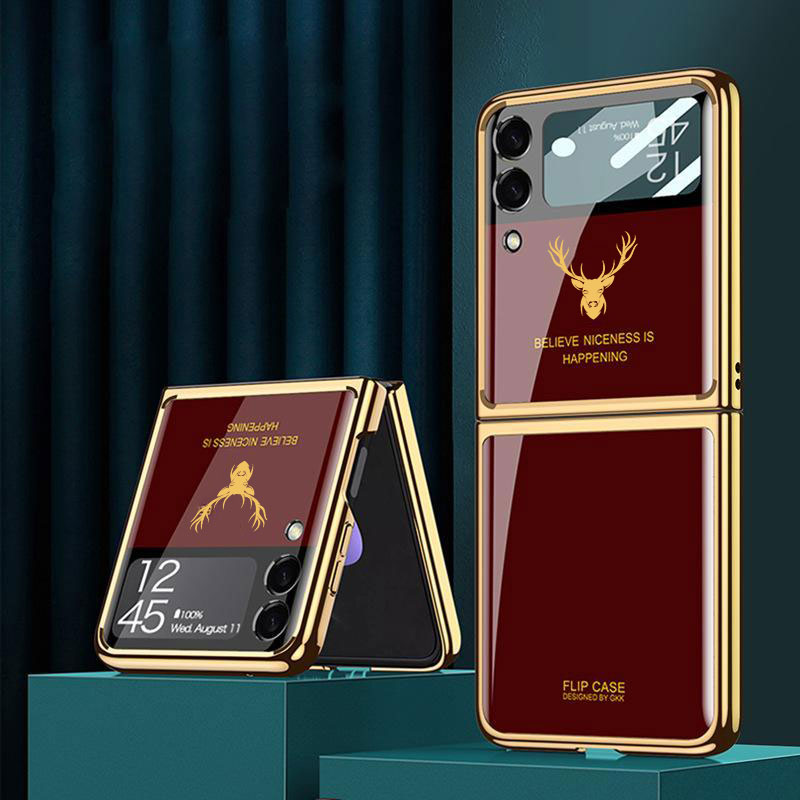 Galaxy Z Flip3 Luxurious Deer Pattern Inspirational Glass Case