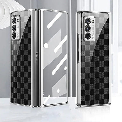 Galaxy Z Fold2 Luxury Check Pattern Glass Case