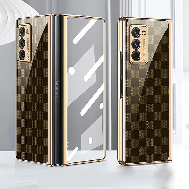 Galaxy Z Fold2 Luxury Check Pattern Glass Case