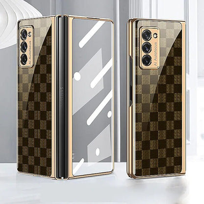 Galaxy Z Fold2 Luxury Check Pattern Glass Case