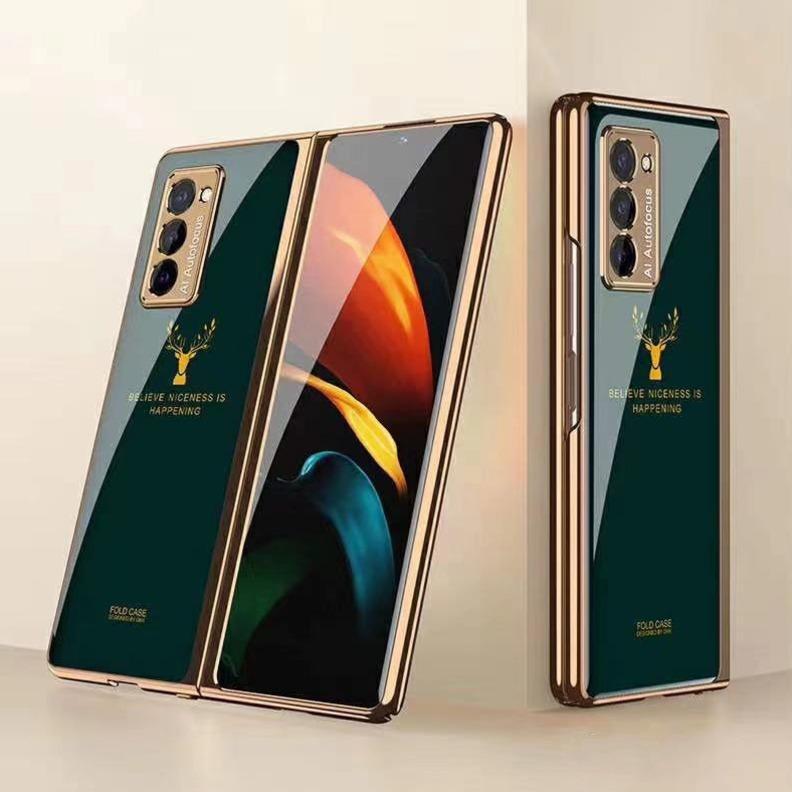 Galaxy Z Fold2 Luxurious Deer Pattern Inspirational Glass Case