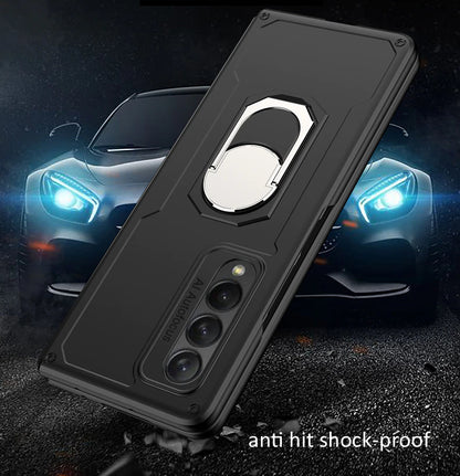 Galaxy Z Fold 3 Drop Resistance Rugged Defender Armor Ring Holder With kickstand Bracket Case