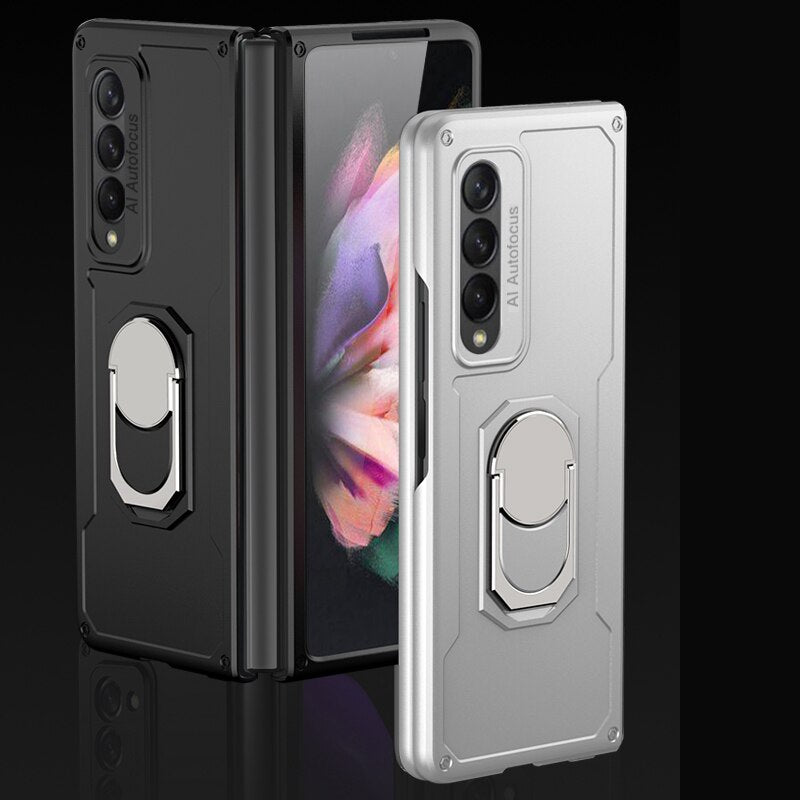 Galaxy Z Fold 3 Drop Resistance Rugged Defender Armor Ring Holder With kickstand Bracket Case