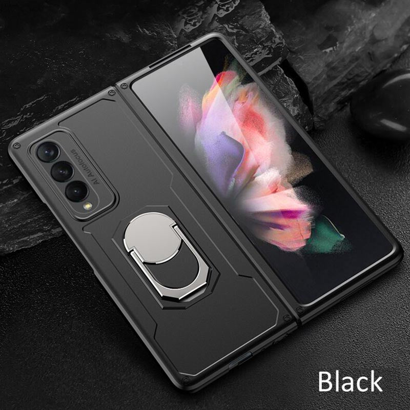 Galaxy Z Fold 3 Drop Resistance Rugged Defender Armor Ring Holder With kickstand Bracket Case