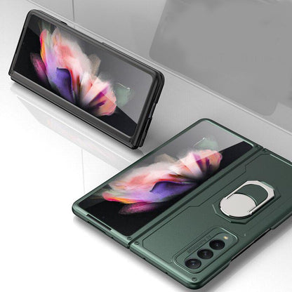 Galaxy Z Fold 3 Drop Resistance Rugged Defender Armor Ring Holder With kickstand Bracket Case