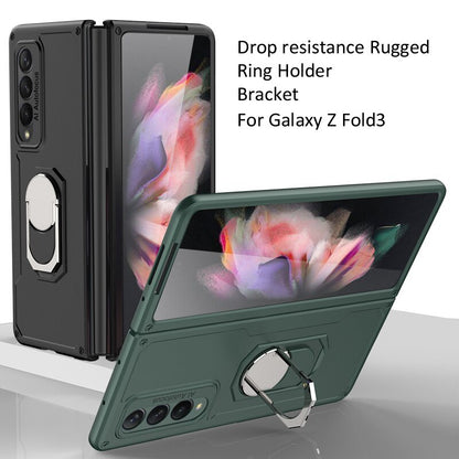 Galaxy Z Fold 3 Drop Resistance Rugged Defender Armor Ring Holder With kickstand Bracket Case