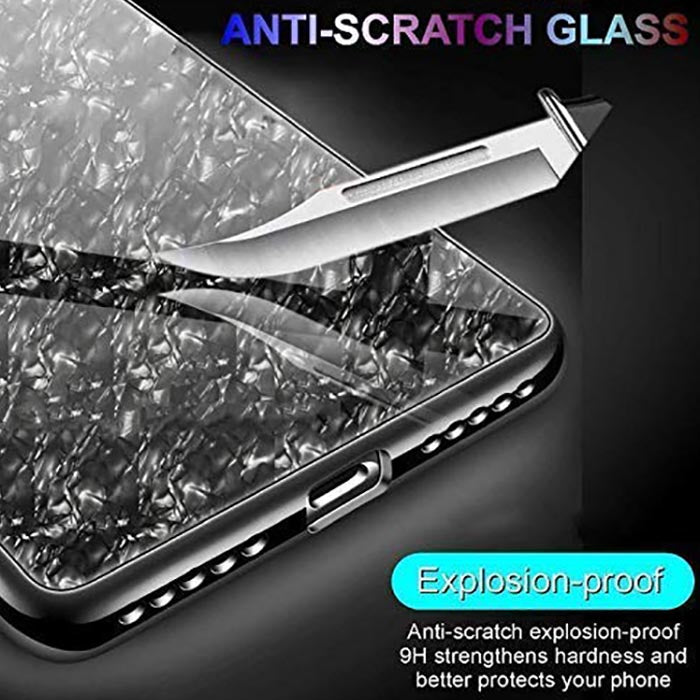 OnePlus 7T Textured Marble Pattern Tempered Glass Case- Black